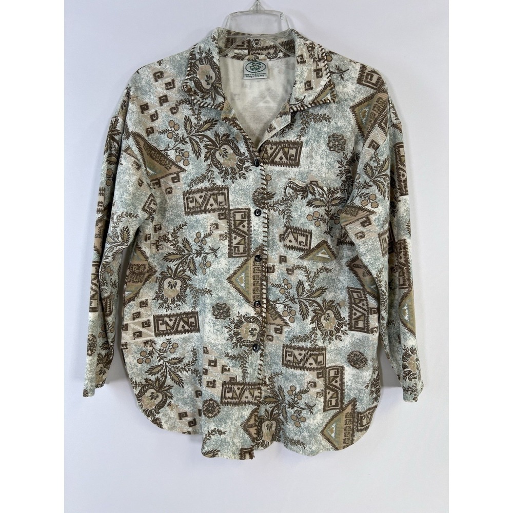 Vintage 90's‎ Laura Ashley Aztec Geo Floral Shirt Button Up Cottagecore Size M - Picture 3 of 15